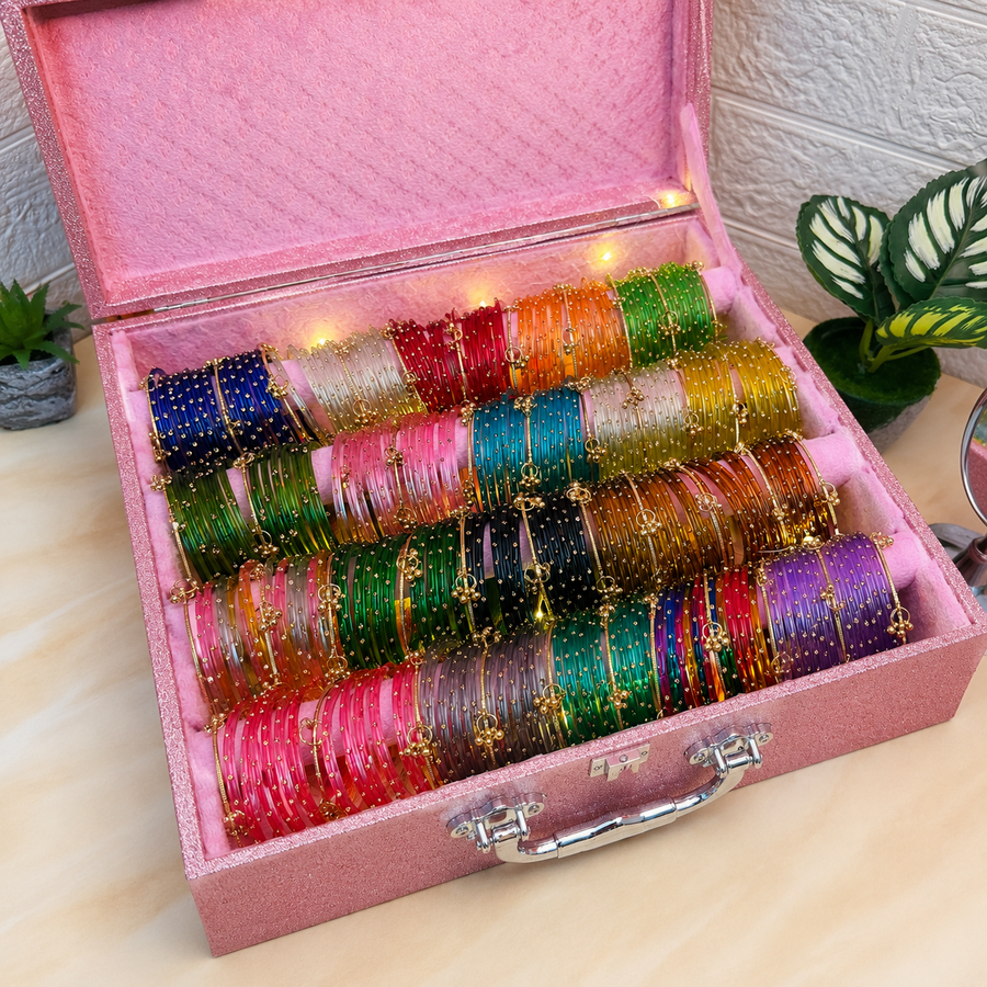 Premium Bangle Trunk Box With Name And Light ( 240 Diamond Bangles + 44 Ghungroo Bangles )