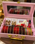 Karwachauth Special Premium Hamper With Name ( 60 diamond bangles + 11 Heavy Ghungroo Bangles + Bindi + Mehndi + Nail Paint + 2 jhumka + Sindur + Lipstick + Gajra + Kajal )