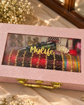 Karwachauth Special Premium Hamper With Name ( 60 diamond bangles + 11 Heavy Ghungroo Bangles + Bindi + Mehndi + Nail Paint + 2 jhumka + Sindur + Lipstick + Gajra + Kajal )