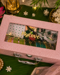 Sawan Special Premium Hamper With Name ( 60 diamond bangles + 11 Ghungroo Bangles + Bindi + Mehndi + Nail Paint + 2 jhumka + Sindur + Light )