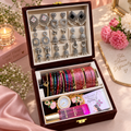 Shahi Jewellery Hamper- Royal Velvet Jewelry Gift Box with 9 Jhumke, 24 Glass Bangles, 5 Ghungroo Bangles, Necklace, Kashmiri Watch And Perfume
