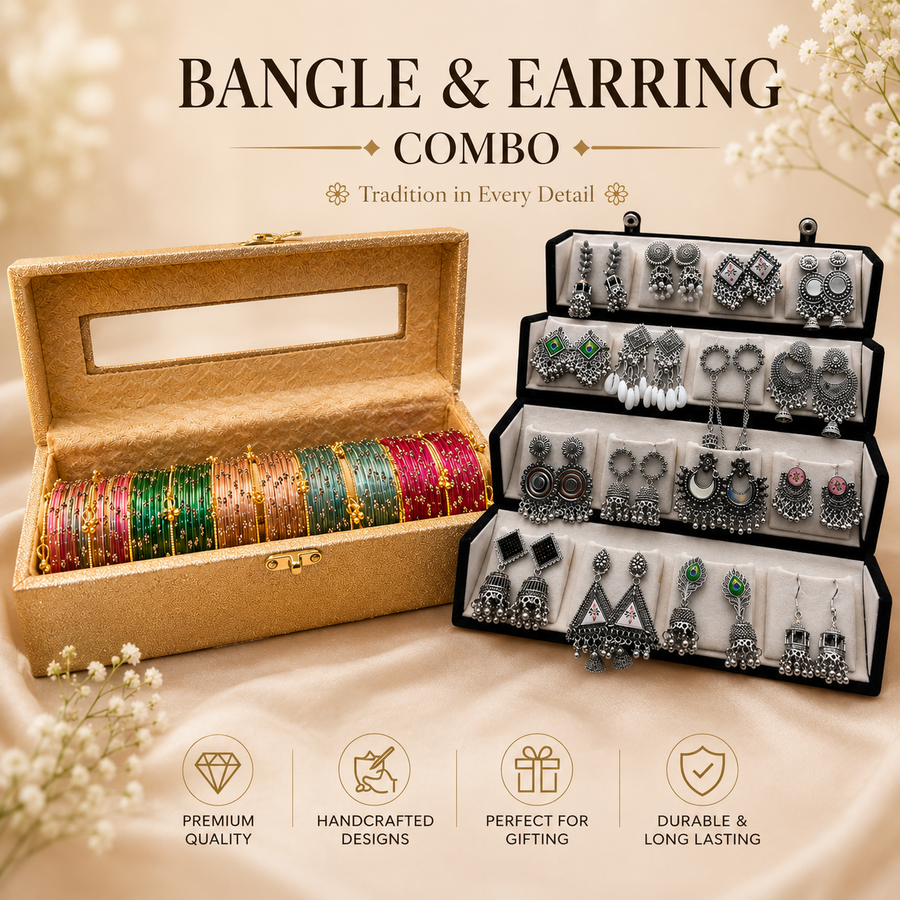 16 Trending Jhumka With 60 Diamond Bangles + 10 Ghungroo Bangles Combo