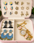 All In One Jewellery Mystery Box With Photo  ( 10 set Korean Earrings + 2 set Oxidise Jhumke + 1 Kashmiri Watch + 3 Anti Tranish Necklace + 1 Bracelet )