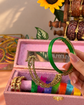 Openable Peacock Kada Bangles With 12 Set Multicolour Bangles