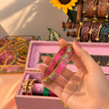 Openable Peacock Kada Bangles With 12 Set Multicolour Bangles