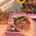 Openable Peacock Kada Bangles With 12 Set Multicolour Bangles
