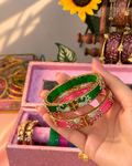 Openable Peacock Kada Bangles With 12 Set Multicolour Bangles