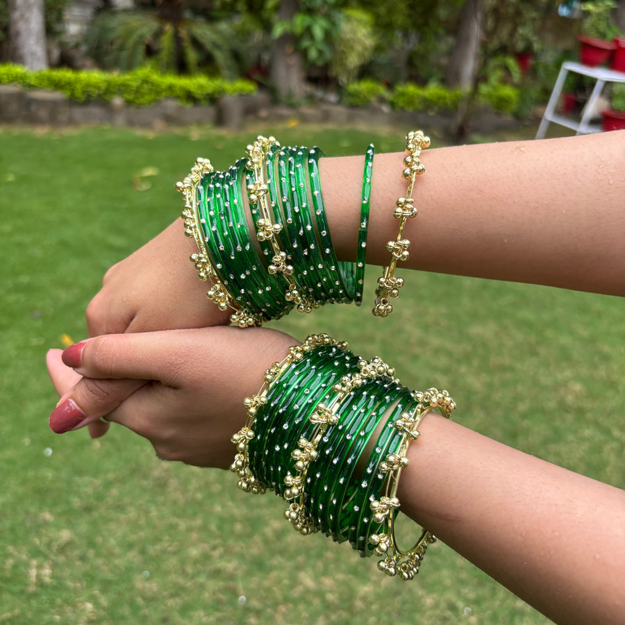 Heavy Kashmiri Ghungroo Bangles ( 24 Diamond Bangles + 6 Heavy Kashmiri Ghungroo )