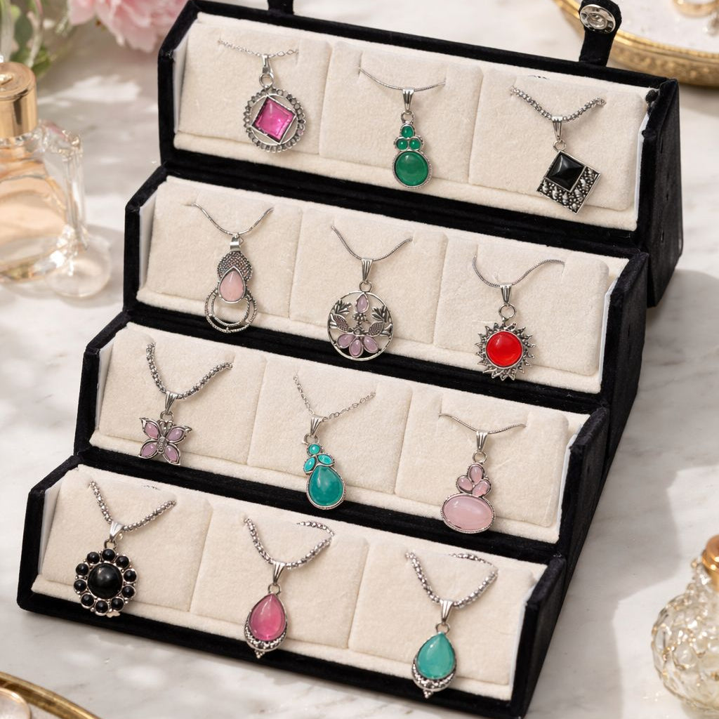 Set Of 12 Oxidized Necklcae With Premium  Jewelry Box