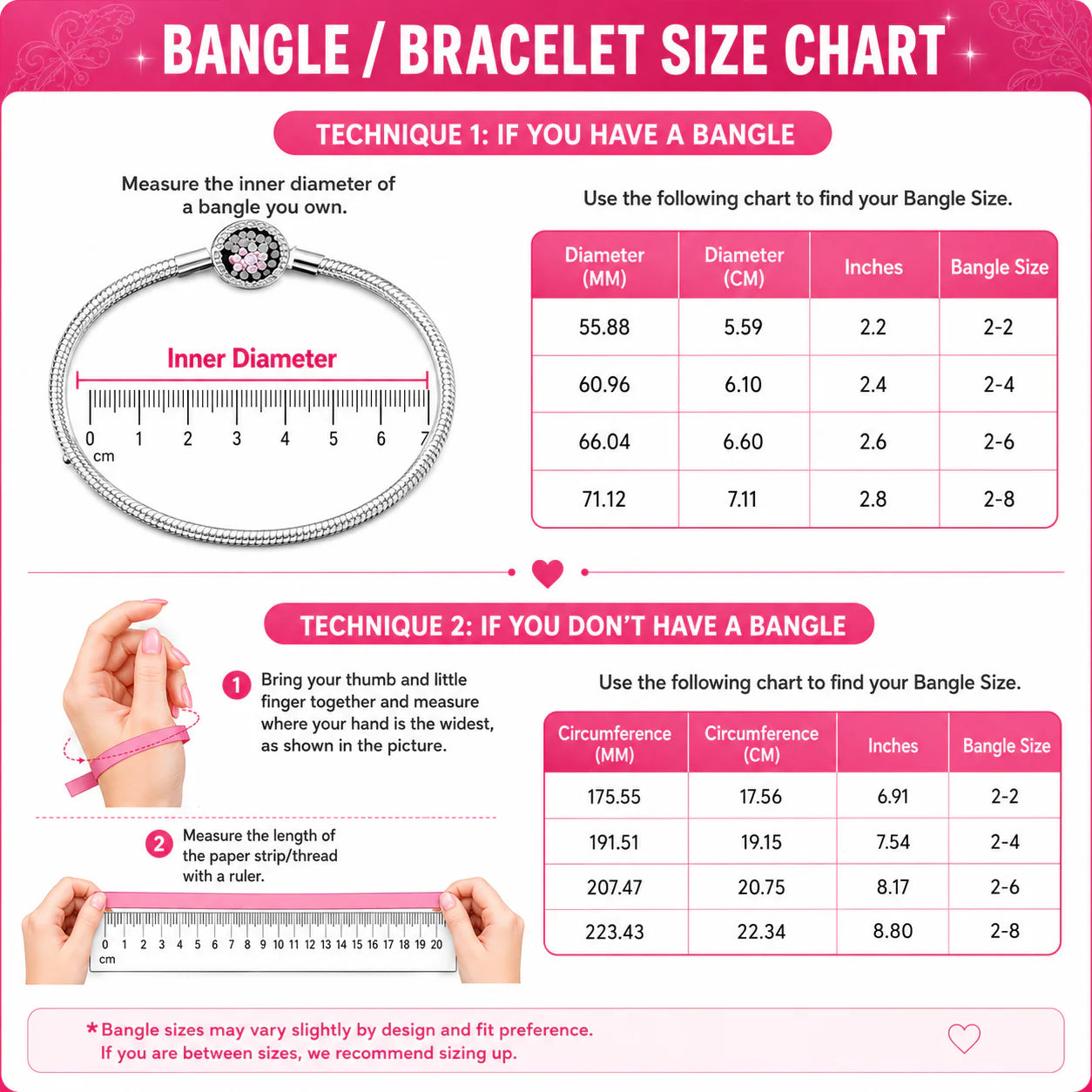 Bangle / Bracelet size chart